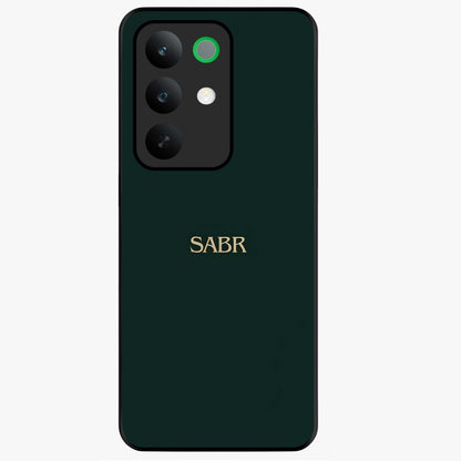 Sabr Minimal Patience Glass Case showing flat back view with minimalist typography artwork and glossy glass finish.