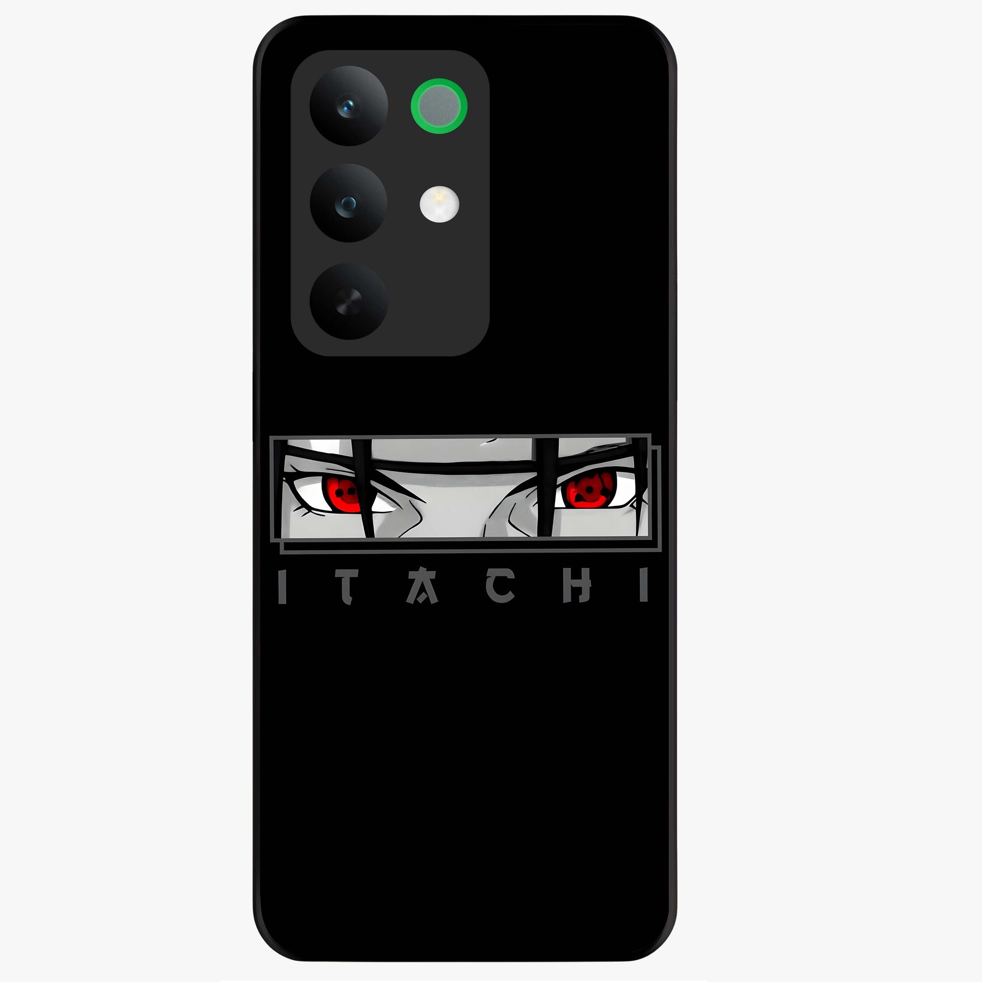 Scarlet Gaze Dominance Glass Case showing flat back view with striking red themed artwork and glossy glass finish.