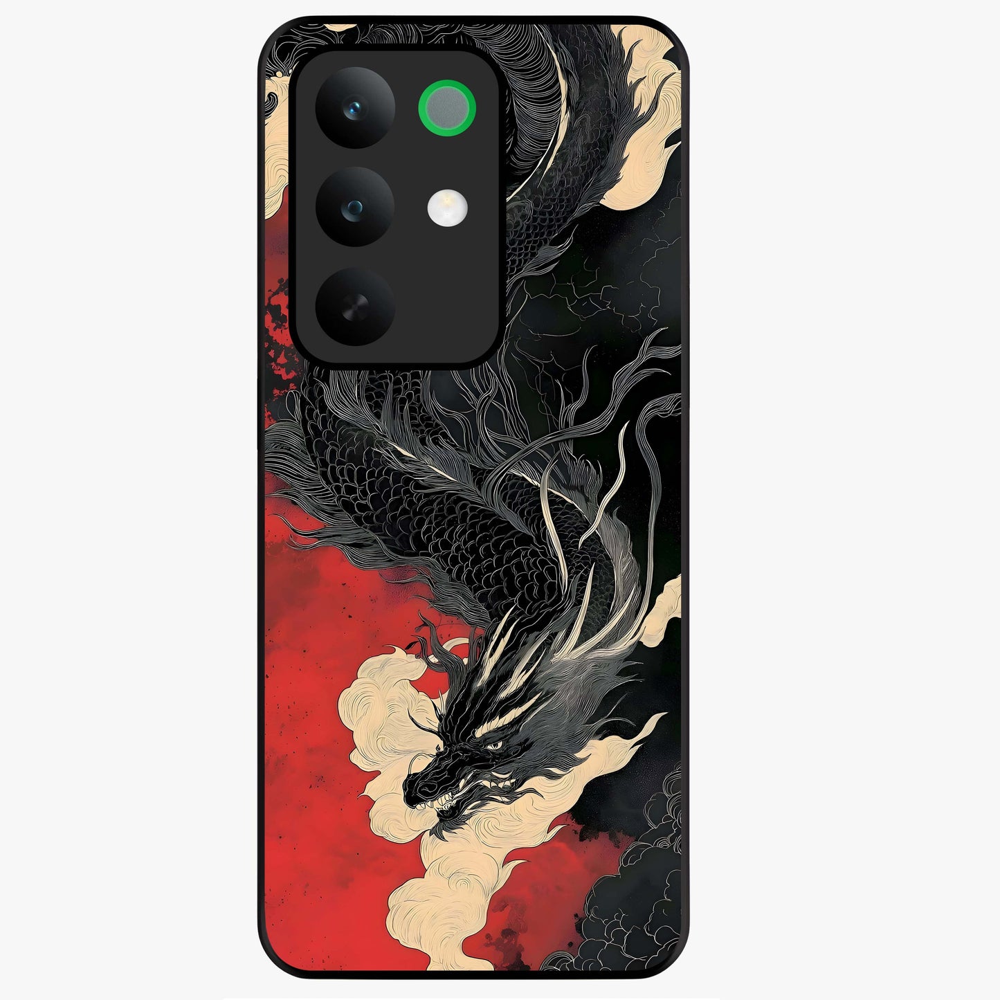 Shadow Dragon Fury Glass Case showing flat back view with fierce dragon artwork and glossy glass finish.