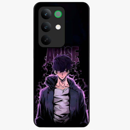 Shadow Monarch Awakening Glass Case showing flat back view with powerful dark monarch themed artwork and glossy glass finish.