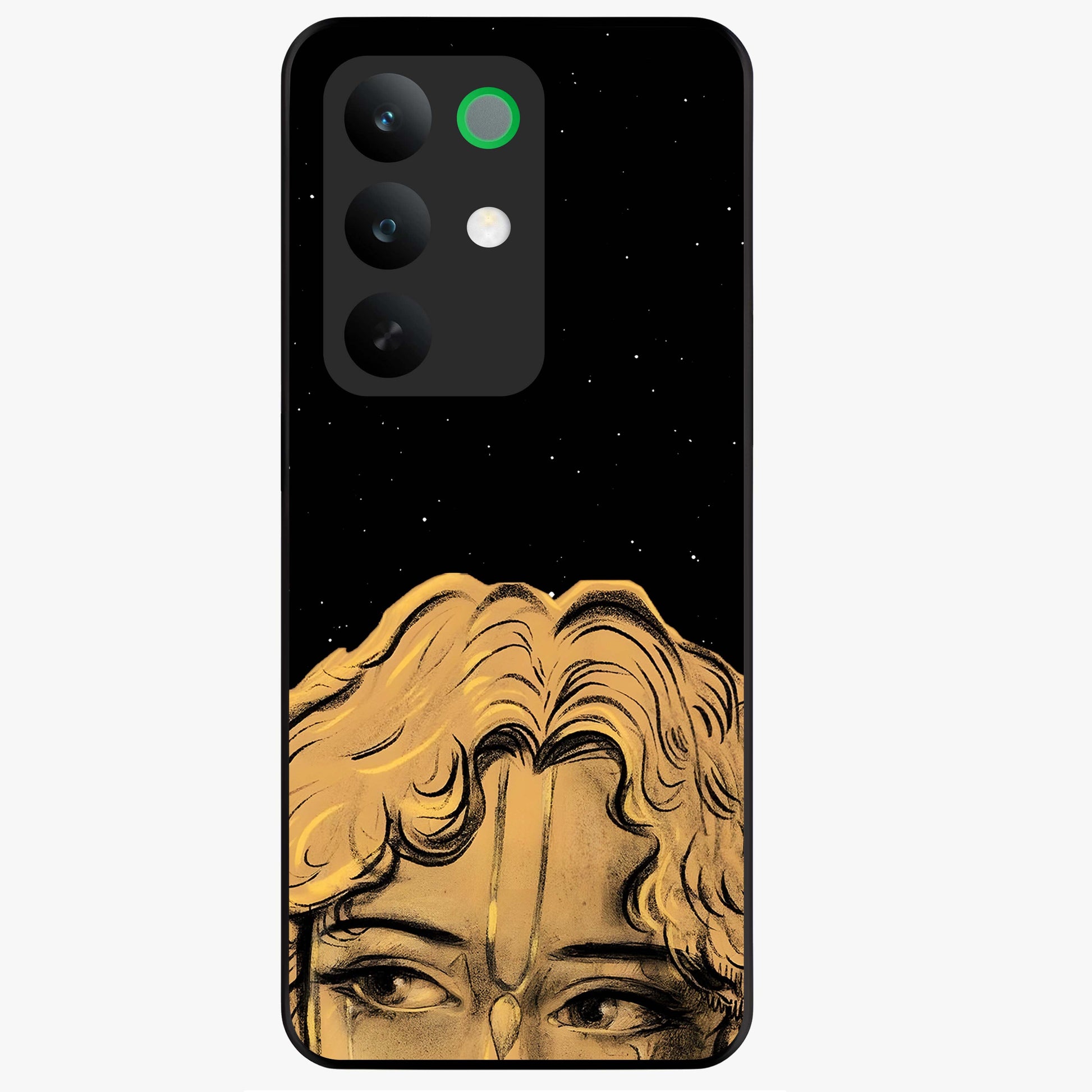 Shri Krishna Art Glass Case showing flat back view with devotional Krishna artwork and glossy glass finish.