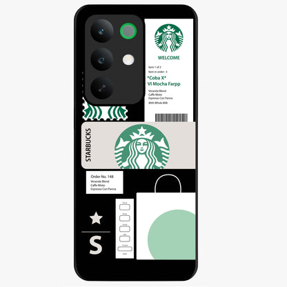 Starbucks Mocha Glass Case showing flat back view with coffee inspired artwork and glossy glass finish.