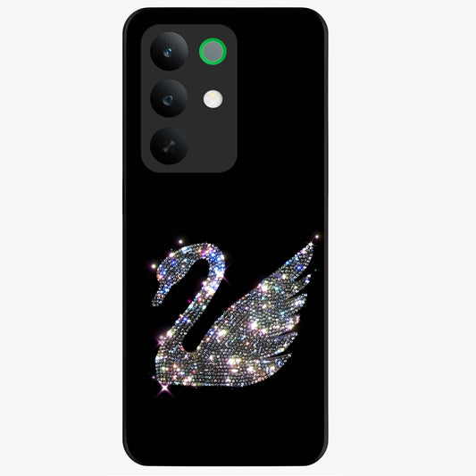 Starlit Swan Grace Glass Case showing flat back view with graceful swan artwork under starry sky and glossy glass finish.