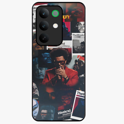The Weeknd Glass Case showing flat back view with music inspired artistic portrait artwork and glossy glass finish.