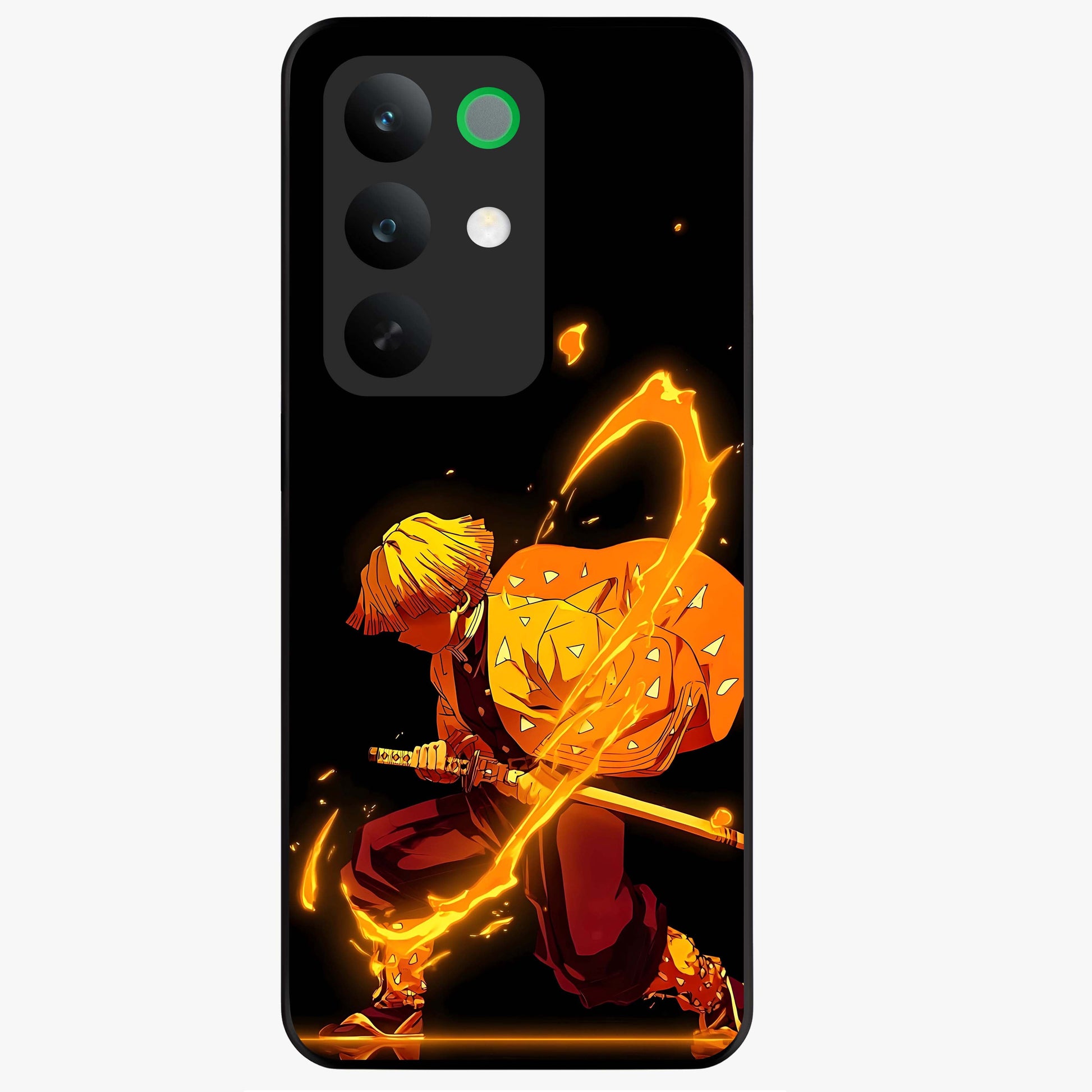 Thunder Flame Execution Glass Case showing flat back view with powerful flame and lightning artwork and glossy glass finish.