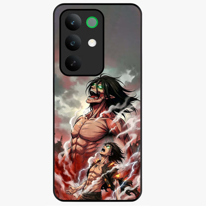 Titan Awakening Fury Glass Case showing flat back view with powerful titan inspired artwork and glossy glass finish.