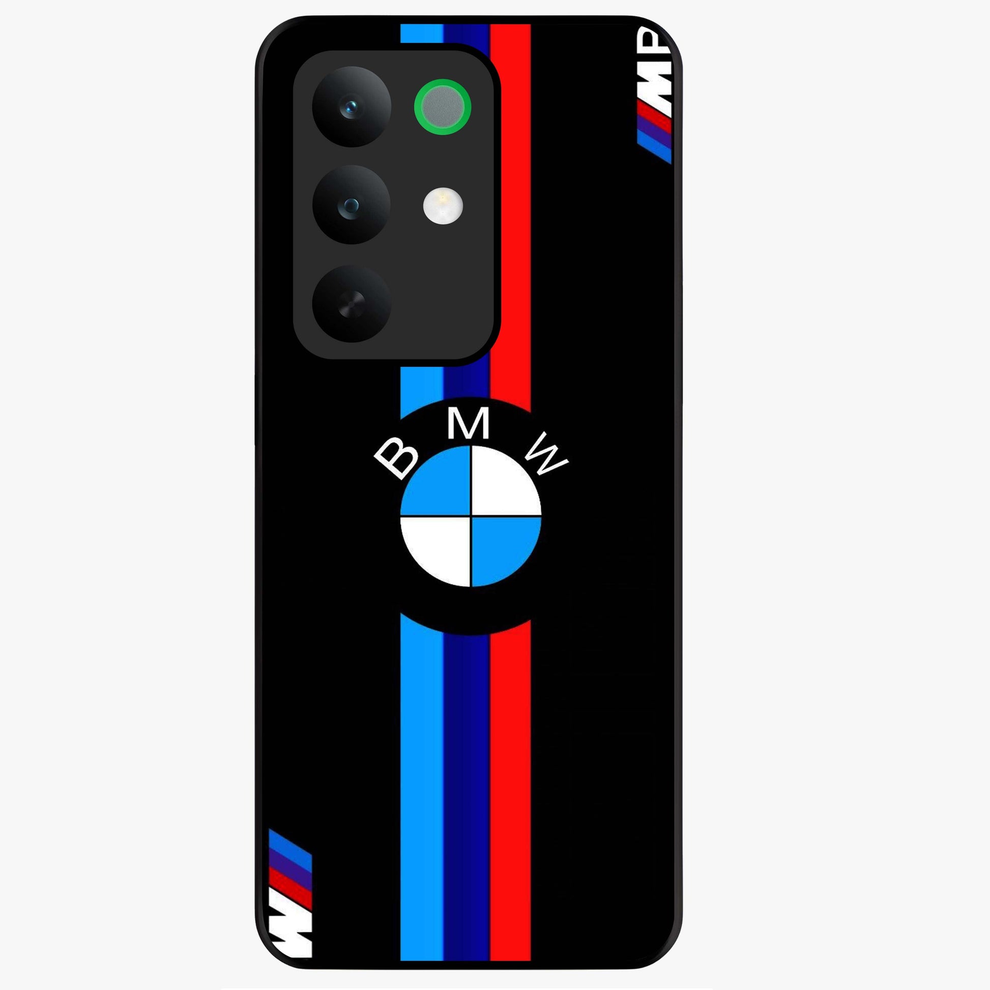 Turbo BMW Beast Glass Case showing flat back view with high performance sports car artwork and glossy glass finish.