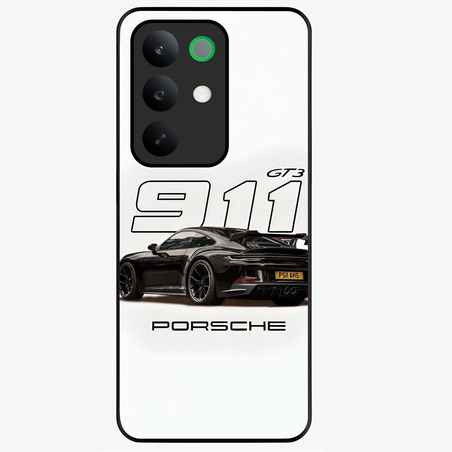 Turbo Legacy Icon Glass Case showing flat back view with iconic sports car inspired artwork and glossy glass finish.