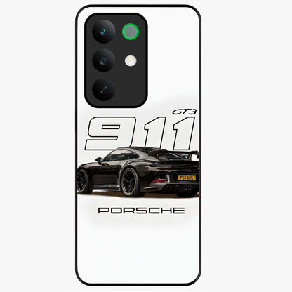 Turbo Legacy Icon Glass Case showing flat back view with iconic sports car inspired artwork and glossy glass finish.