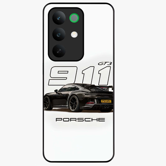 Turbo Legacy Icon Glass Case showing flat back view with iconic sports car inspired artwork and glossy glass finish.