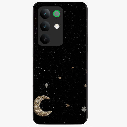 Twinkle Star With Half Moon Glass Case showing flat back view with star and half moon artwork and glossy glass finish.