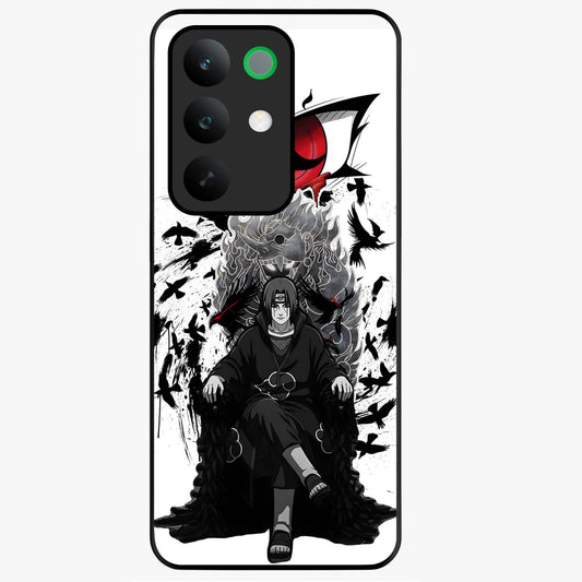 Uchiha Shadow Throne Glass Case showing flat back view with cosmic underwater themed artwork and glossy glass finish.
