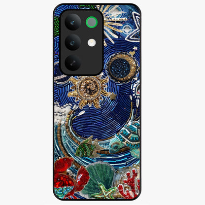 Universe Underwater Spark Glass Case showing flat back view with cosmic underwater themed artwork and glossy glass finish.