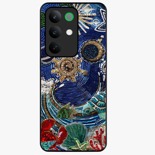 Universe Underwater Spark Glass Case showing flat back view with cosmic underwater themed artwork and glossy glass finish.