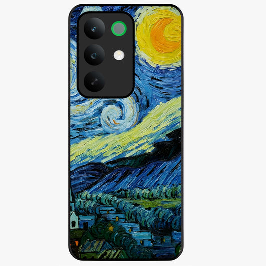 Van Gogh Art Glass Case showing flat back view with classic painterly artwork inspired by Van Gogh style and glossy glass finish.