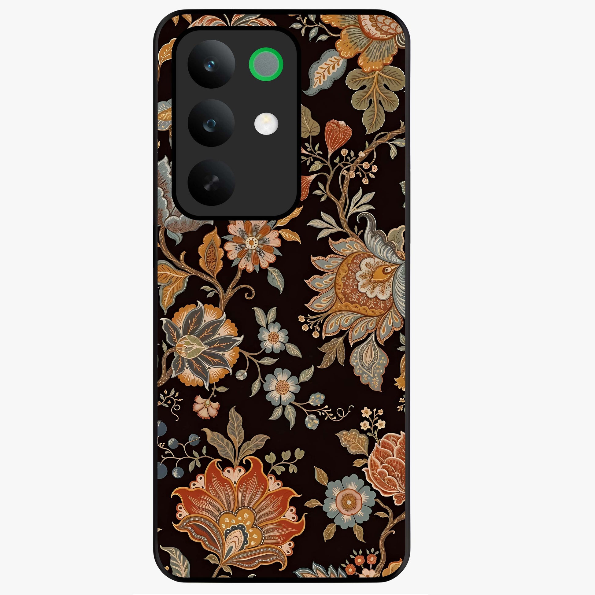 Vintage Floral Dream Glass Case showing flat back view with classic floral artwork and glossy glass finish.