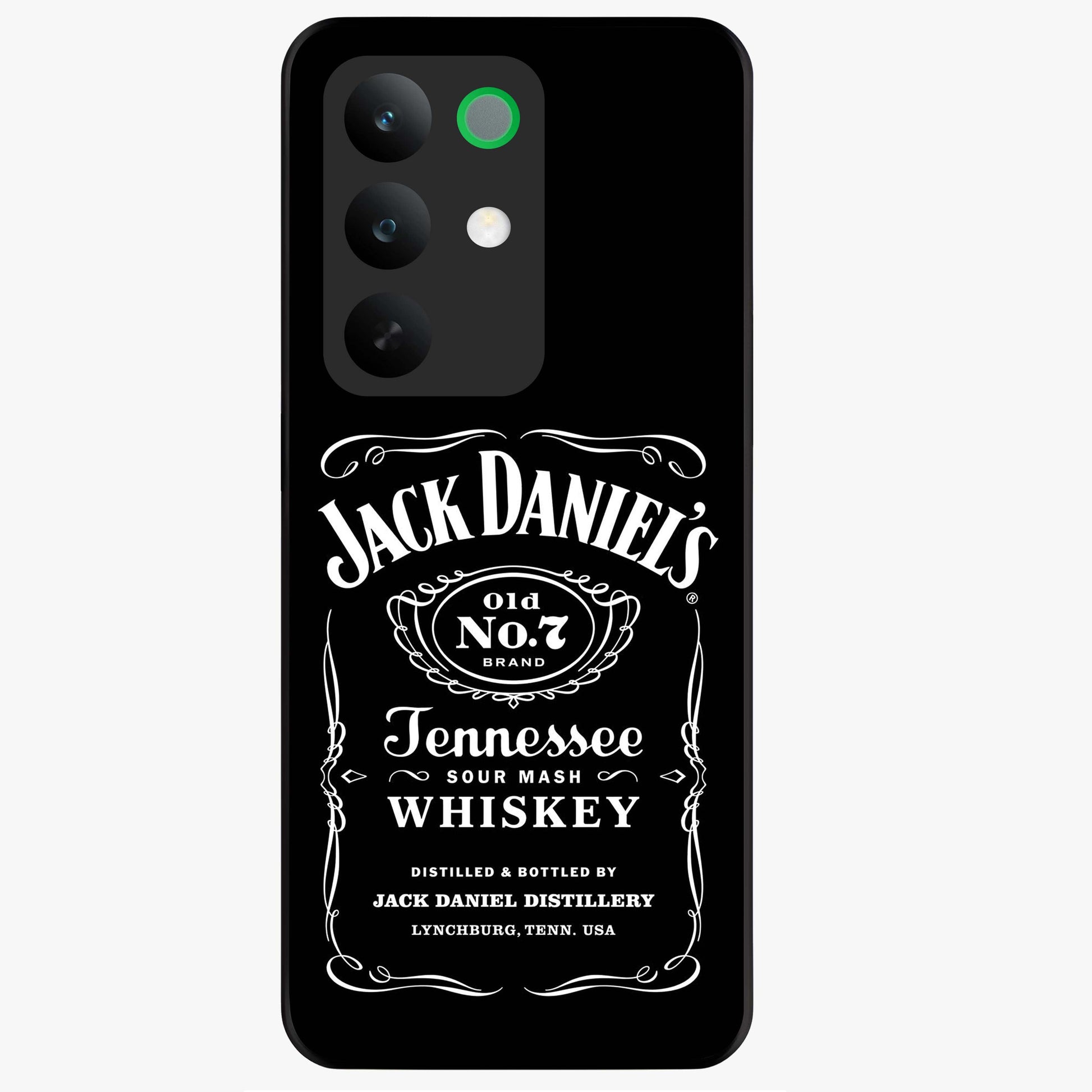 Vintage Whiskey Heritage Glass Case showing flat back view with classic whiskey inspired artwork and glossy glass finish.