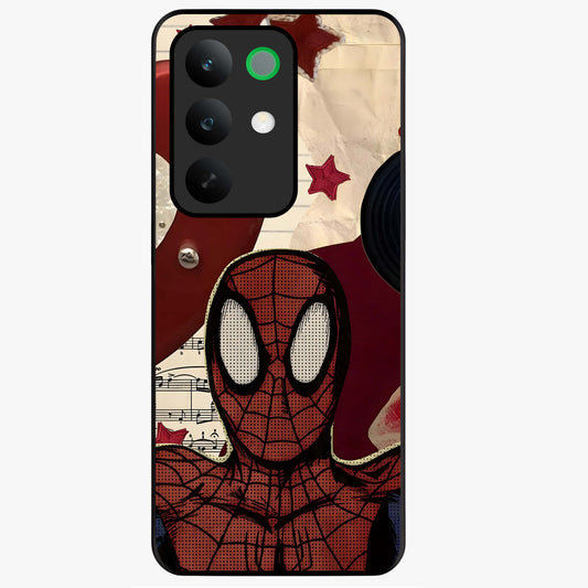 Web Warrior Vibes Glass Case showing flat back view with superhero inspired web themed artwork and glossy glass finish.