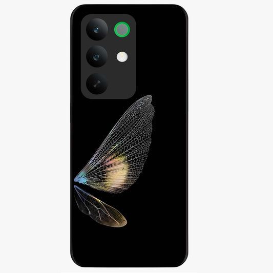 Whispers Of Wings Glass Case showing flat back view with graceful wing inspired artwork and glossy glass finish.