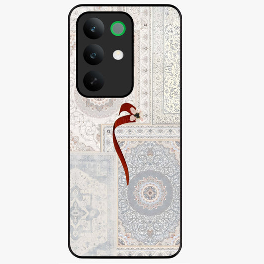White Aesthetic Bow Glass Case showing flat back view with minimal bow artwork and glossy glass finish.