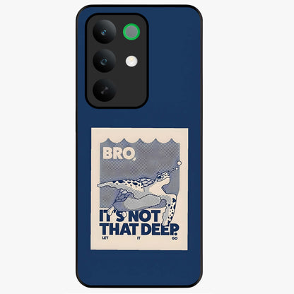 Worry Less Swim Glass Case showing flat back view with playful motivational artwork and glossy glass finish.