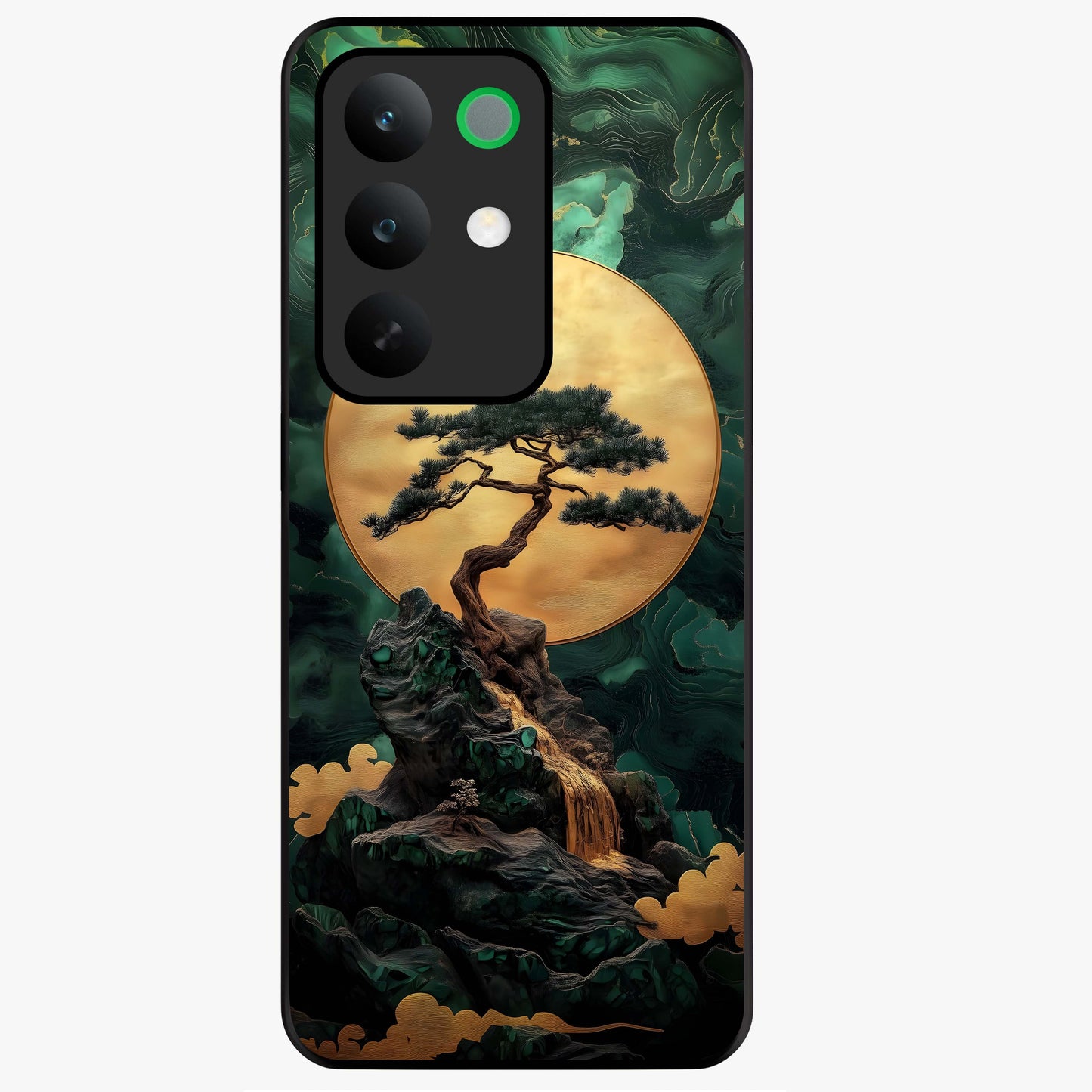 Zen Moon Rise Glass Case showing flat back view with calm moonrise artwork and glossy glass finish.