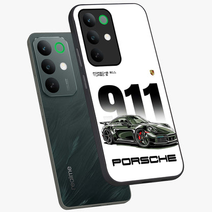 911 Turbo Dominance Glass Case displayed in premium angled mockup highlighting sporty car illustration and sleek glass surface.