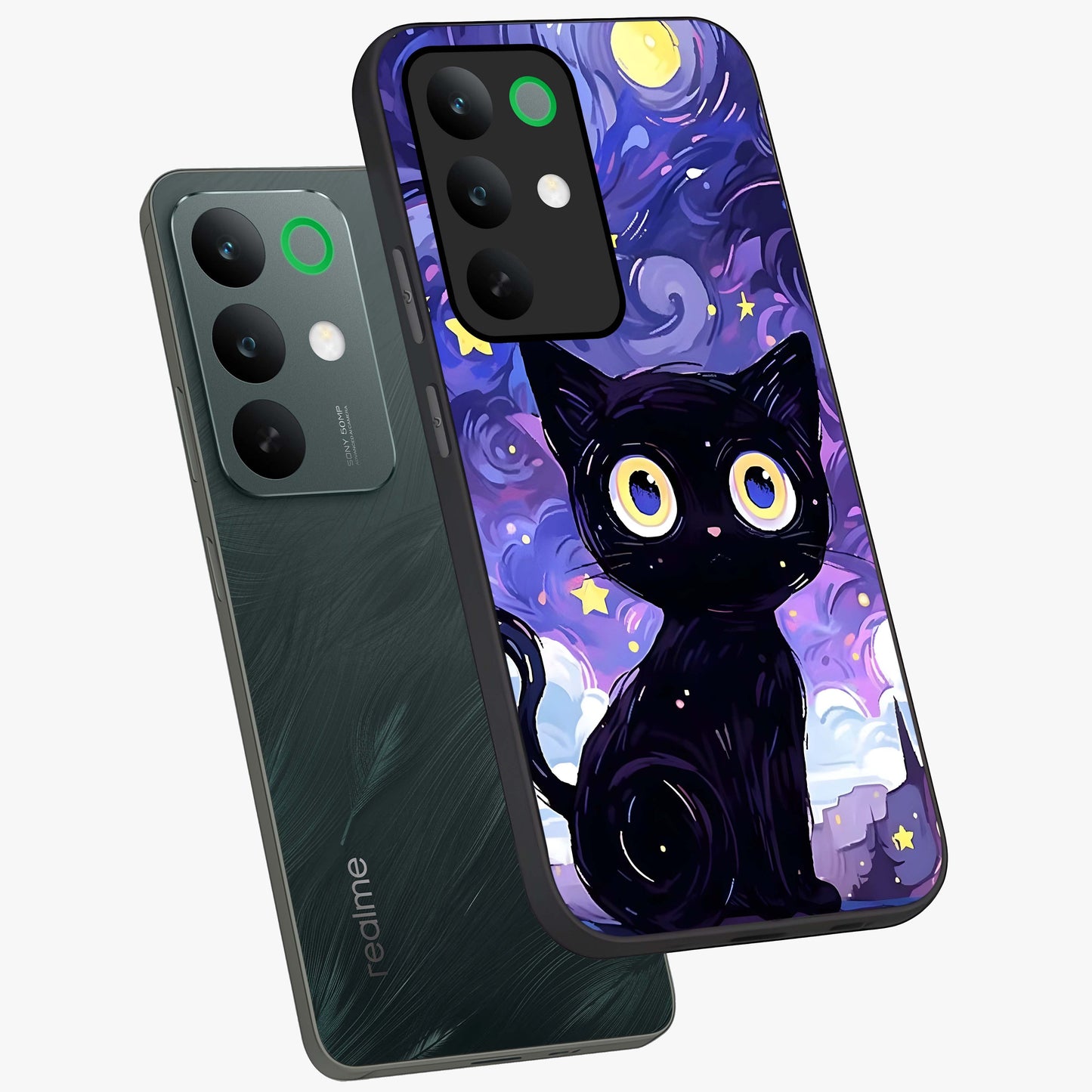 Abstract Cat Art Glass Case displayed in angled mockup highlighting modern abstract cat artwork and sleek glass surface.