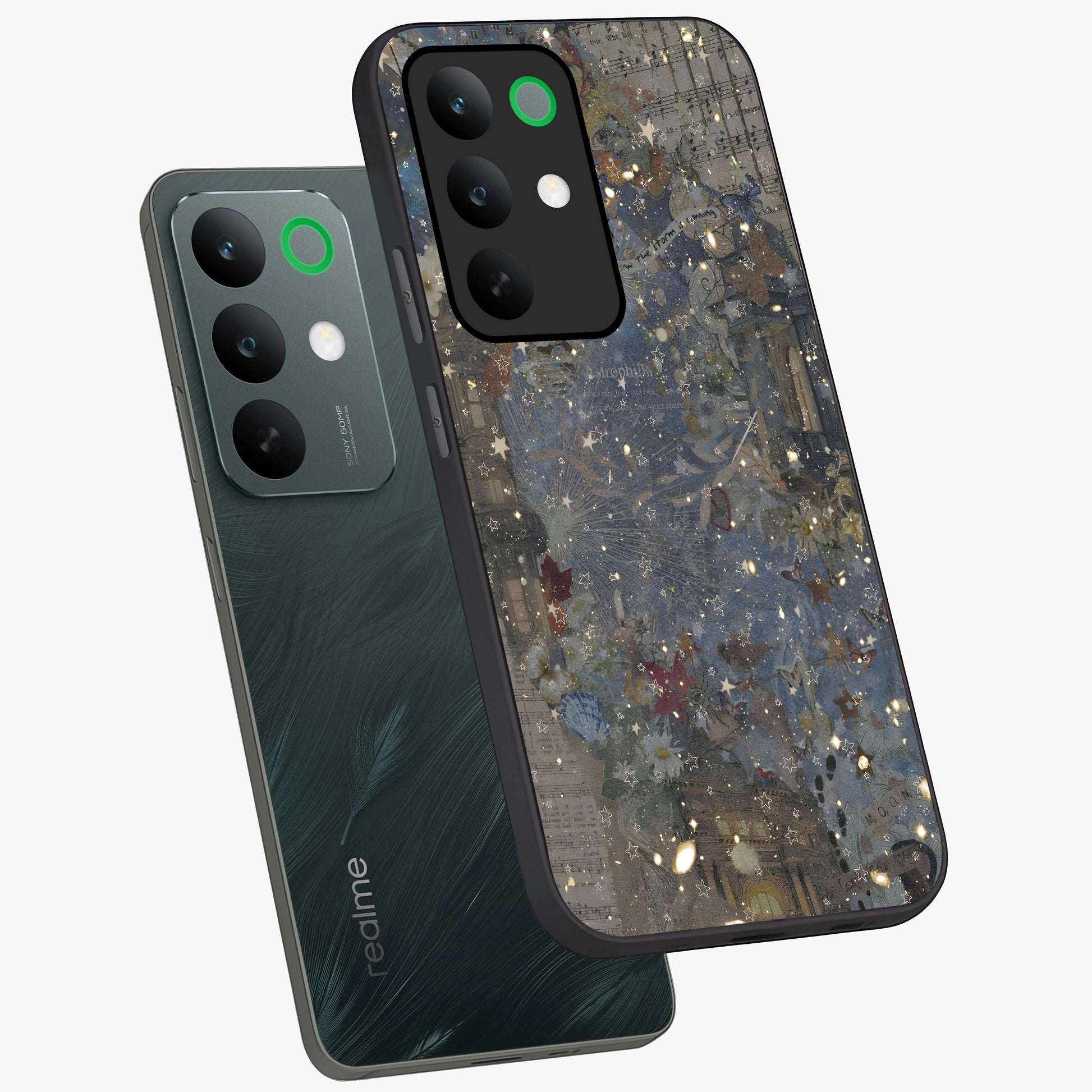 Aesthetic Astrolophia Glass Case displayed in angled mockup highlighting artistic aesthetic elements and smooth glass surface.