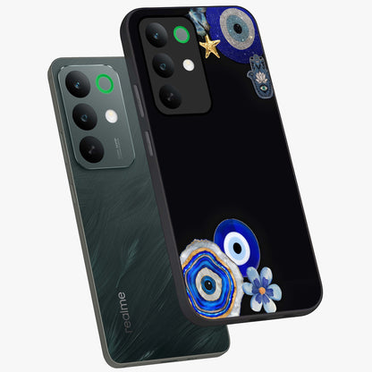 Aesthetic Blue Evil Eye Glass Case displayed in angled mockup highlighting blue evil eye symbol and spiritual aesthetic design.