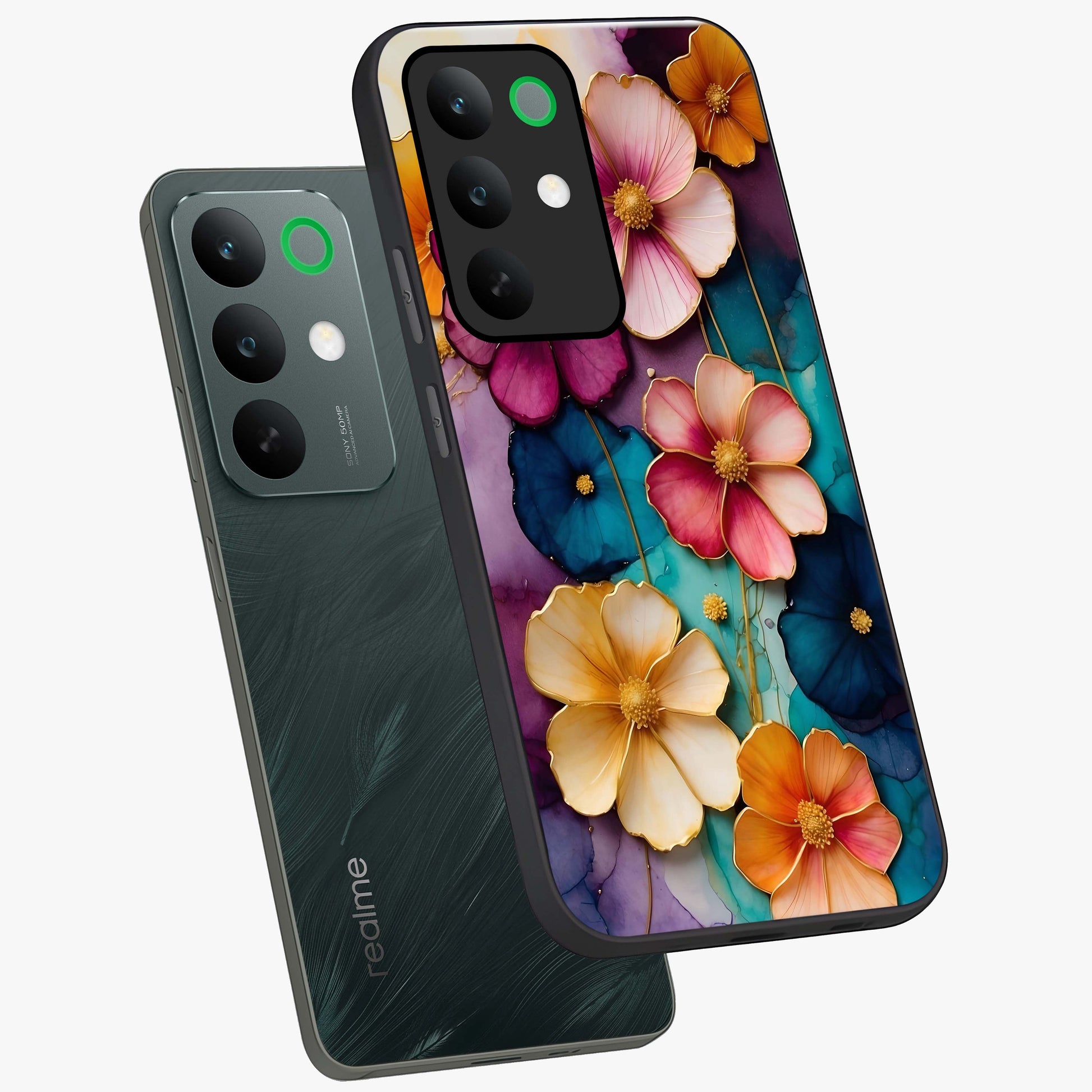 Artlyn Grace Flower Pattern Glass Case displayed in angled mockup highlighting delicate flower pattern design and smooth glass surface.