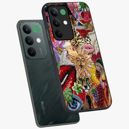 Beaded Fashion Jungle Glass Case displayed in angled mockup highlighting colorful fashion bead design and artistic pattern.