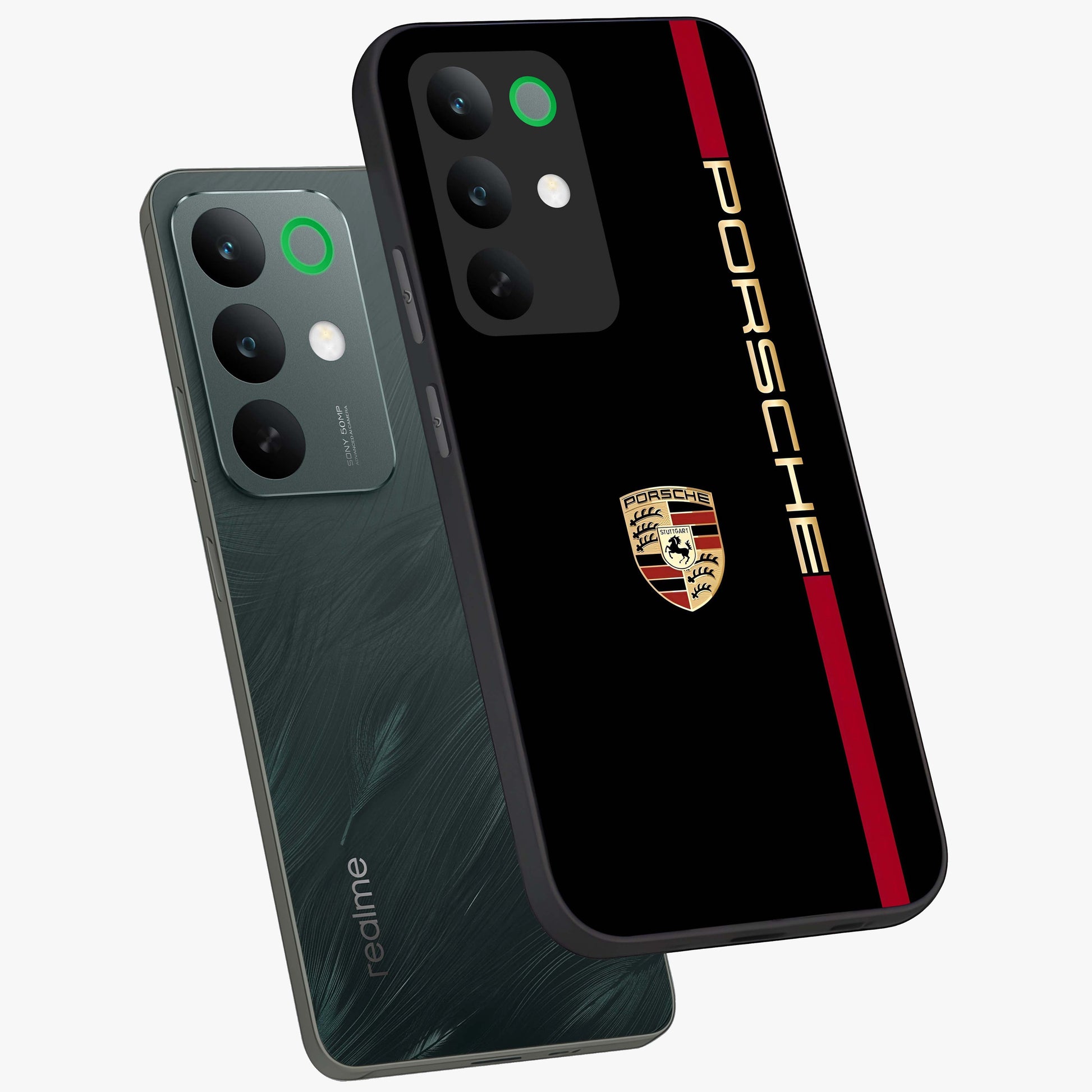 Black Minimal Porsche Glass Case displayed in angled mockup highlighting modern minimal car illustration and clean aesthetic design.