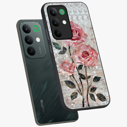 Blush Mosaic Bloom Glass Case displayed in angled mockup highlighting artistic mosaic flower pattern with aesthetic design.