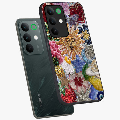Celestial Floral and Playful Glass Case displayed in angled mockup highlighting playful floral design with dreamy celestial elements.