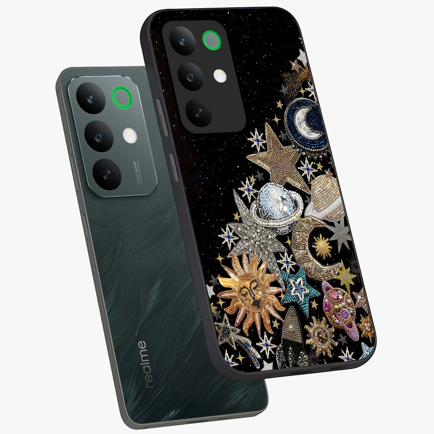 Cosmic Sparkle Dreams Glass Case displayed in angled mockup highlighting dreamy star sparkle design with celestial aesthetic.