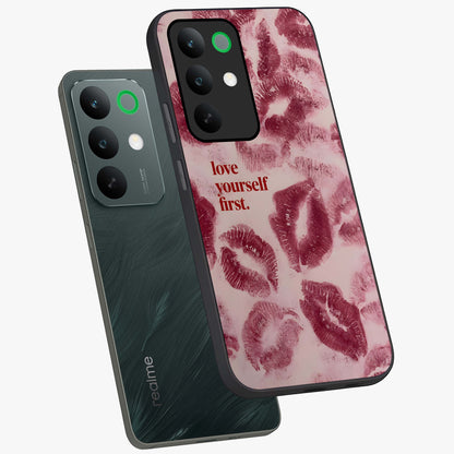 Crimson Kiss Love Glass Case displayed in angled mockup highlighting bold love inspired design with modern aesthetic style.