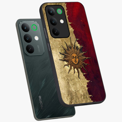 Crimson Sun Majesty Glass Case displayed in angled mockup highlighting majestic crimson sun design with bold aesthetic style.
