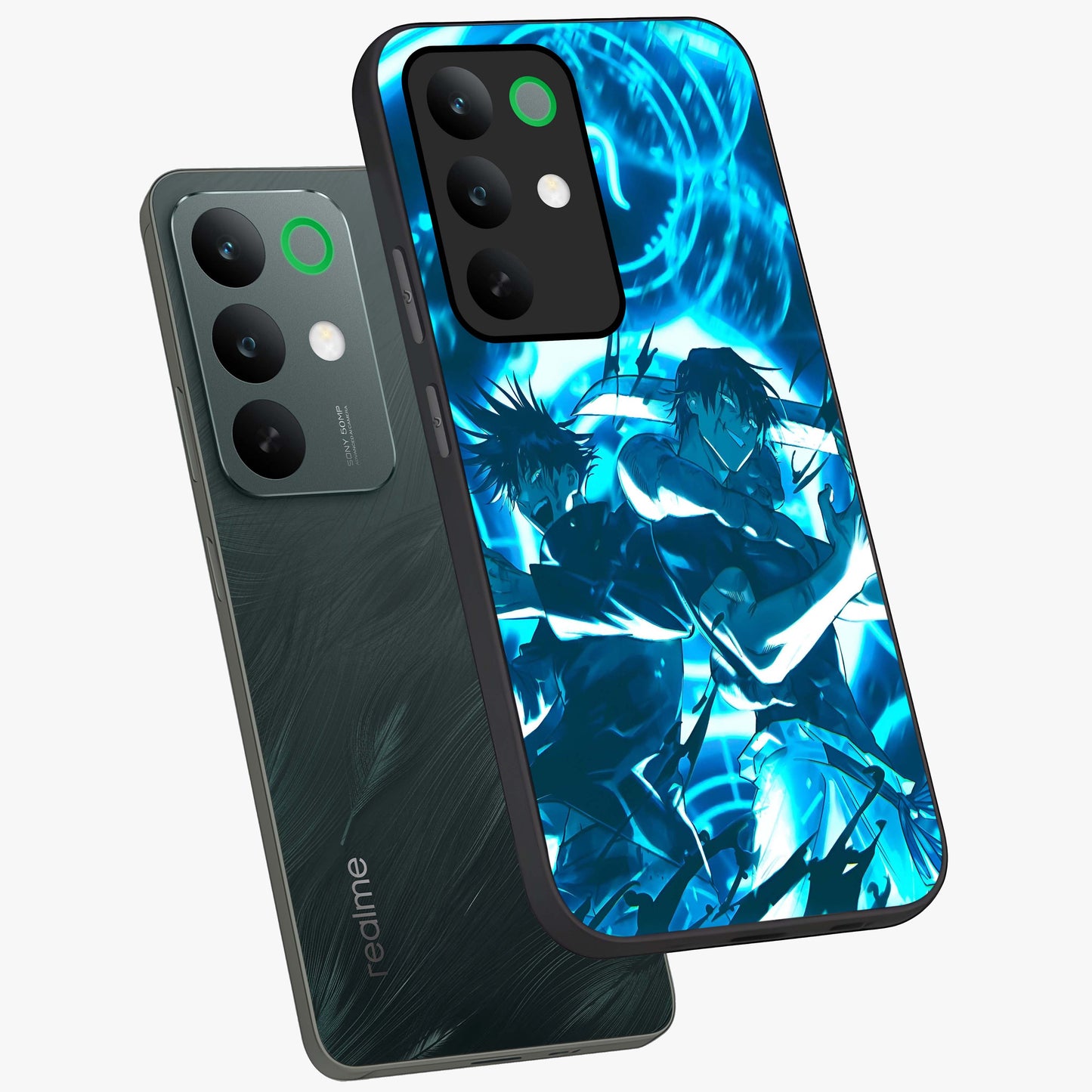 Cursed Energy Clash Glass Case displayed in angled mockup highlighting powerful battle inspired graphic with anime style aesthetic.