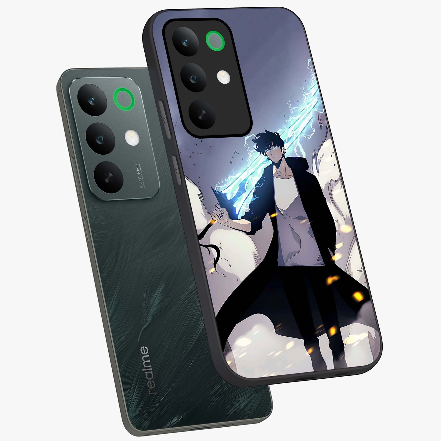 Dark Lightning Anime Warrior Glass Case displayed in angled mockup highlighting powerful lightning themed anime illustration.