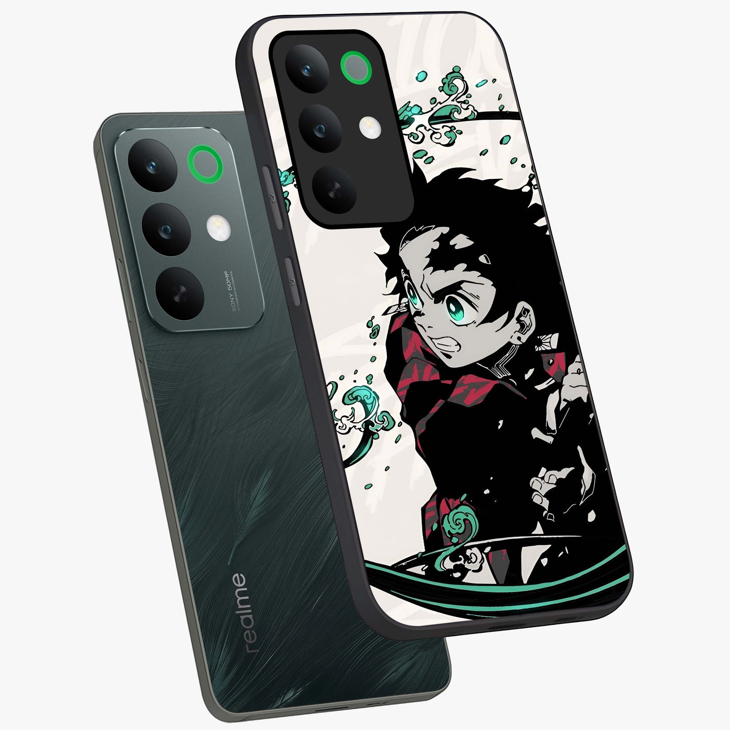 Demon Slayer Glass Case displayed in angled mockup highlighting dramatic anime character design with action aesthetic.