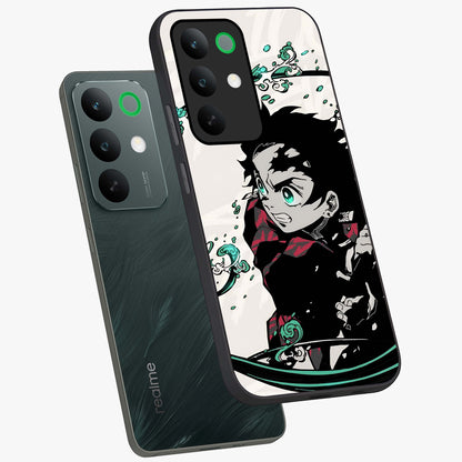 Demon Slayer Glass Case displayed in angled mockup highlighting dramatic anime character design with action aesthetic.