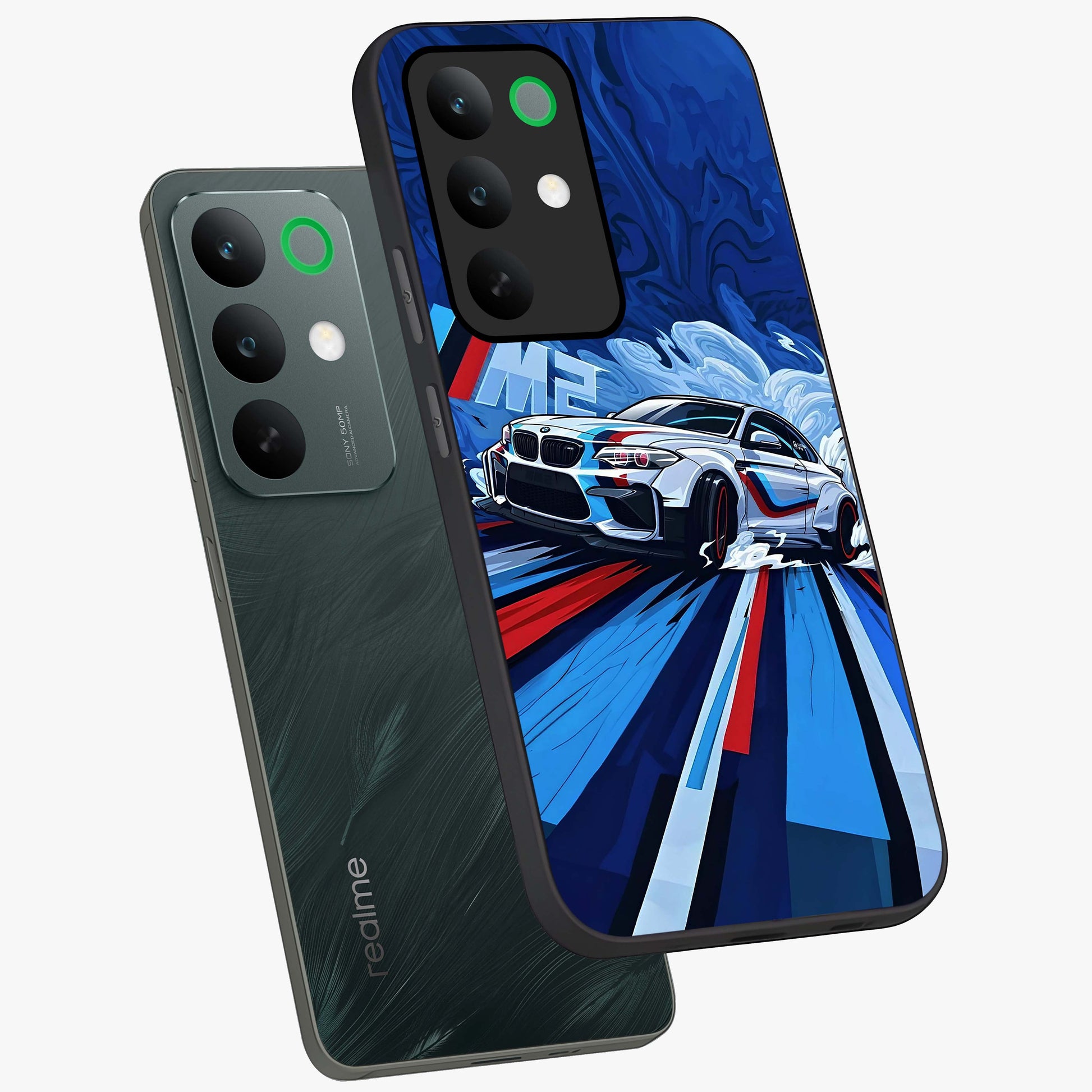 Drift Power Rush Glass Case displayed in angled mockup highlighting powerful drift car design with sporty aesthetic style.