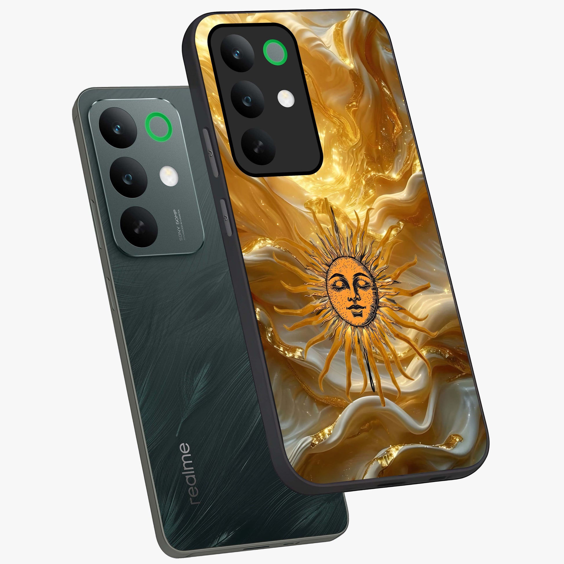 Eternal Golden Glow Glass Case displayed in angled mockup highlighting glowing golden aesthetic design with elegant style.