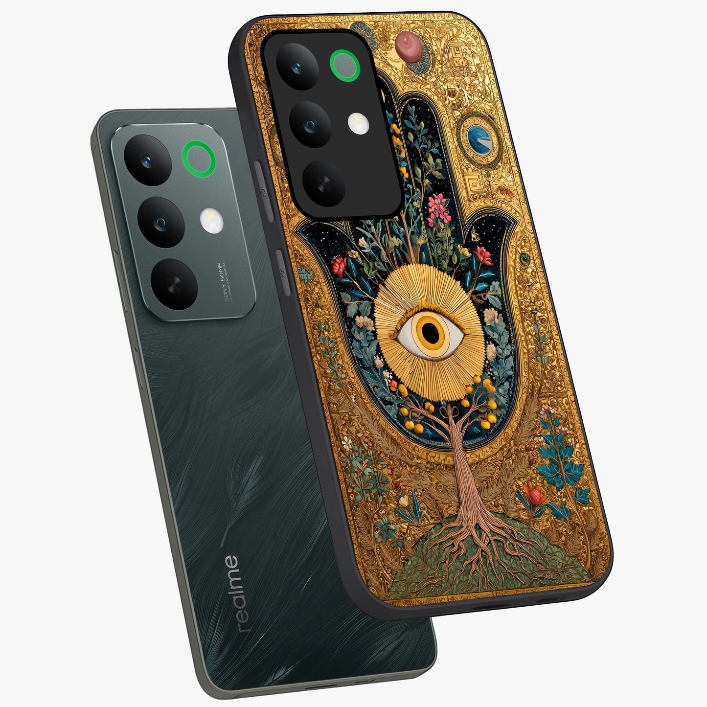 Ethereal Evil Eye Glass Case displayed in angled mockup highlighting protective evil eye symbol with spiritual aesthetic design.