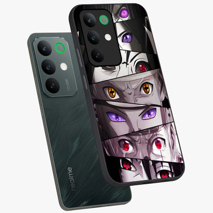 Eyes of Destiny Glass Case displayed in angled mockup highlighting bold eye illustration with mystical aesthetic style.