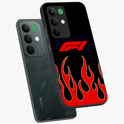 Fire F11 Glass Case displayed in angled mockup highlighting bold fire inspired graphic with energetic aesthetic style.