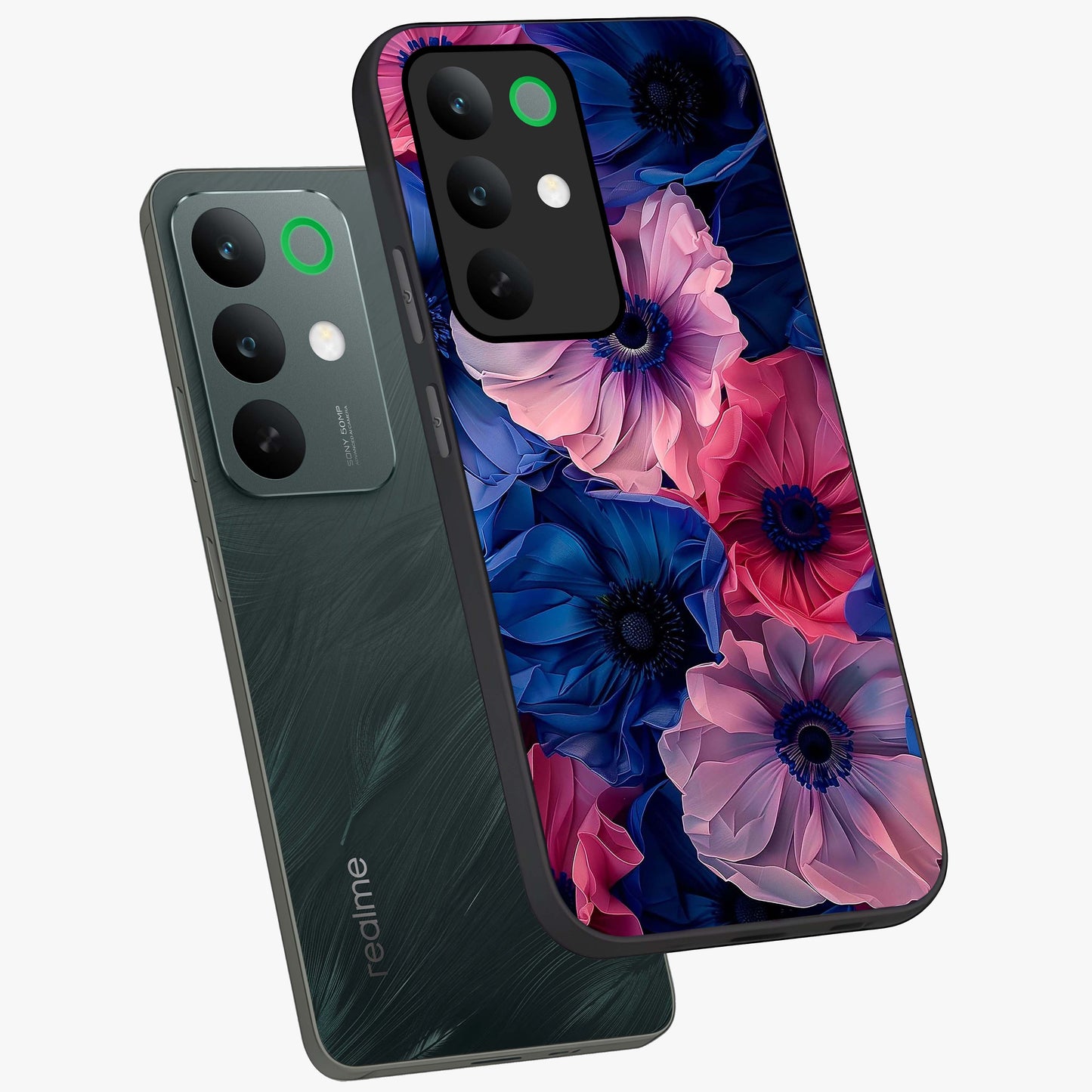 Flower Paper Art Pattern Glass Case displayed in angled mockup highlighting layered paper flower design with artistic aesthetic.