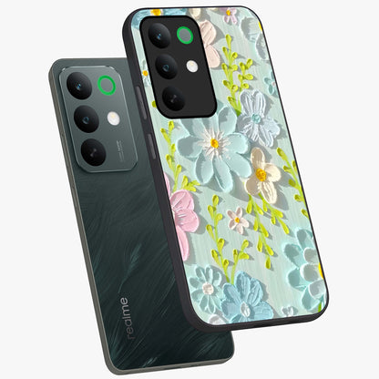 Frosted Petal Garden Glass Case displayed in angled mockup highlighting delicate flower petal design with calm garden aesthetic.