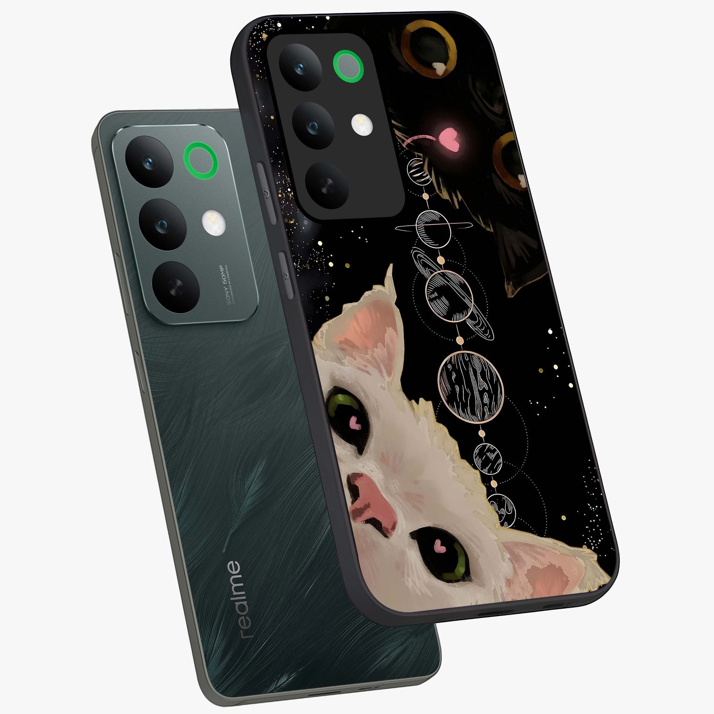 Galactic Cat Glass Case displayed in angled mockup highlighting celestial feline illustration with galaxy aesthetic style.